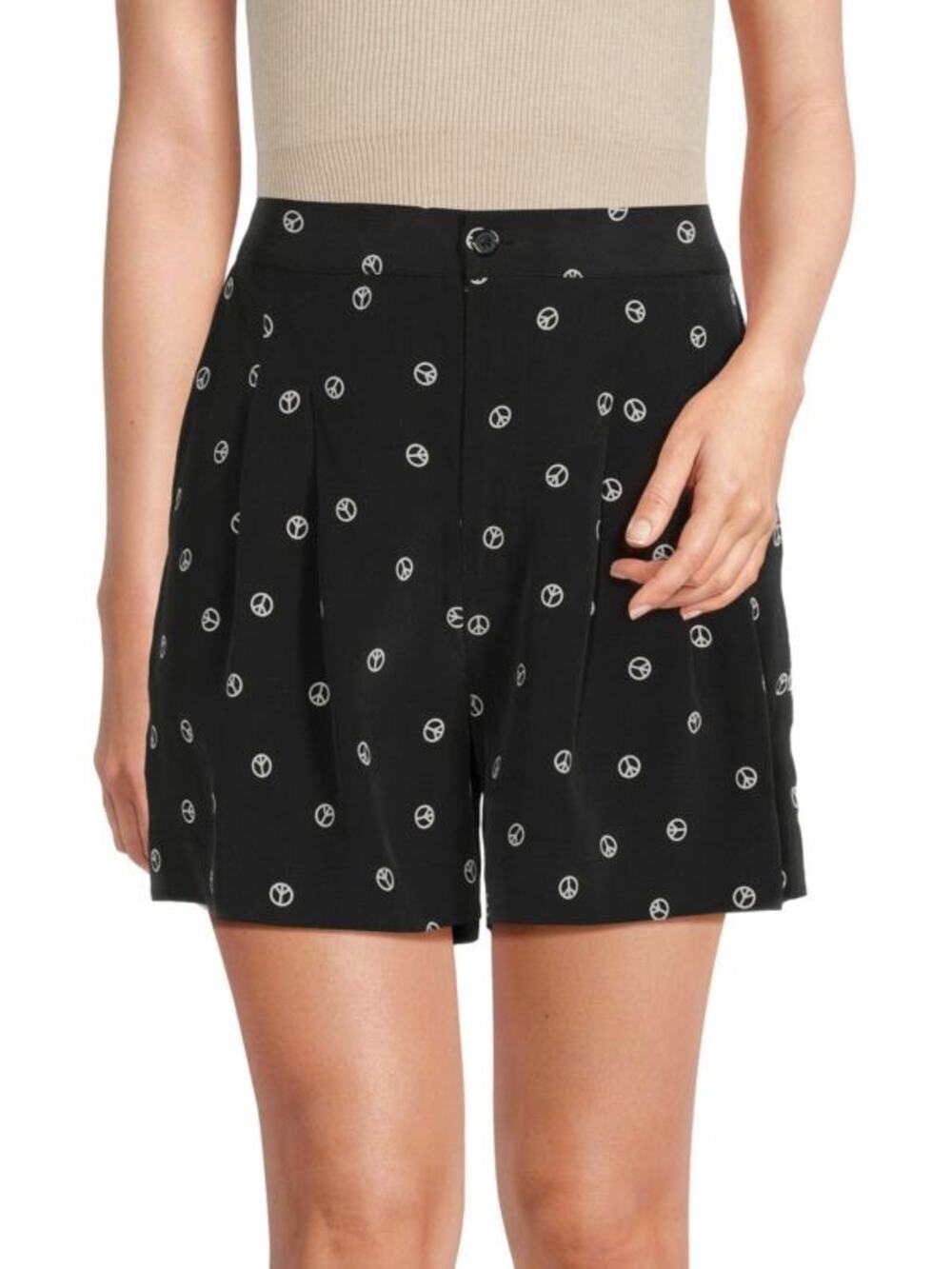 Equipment Angelique Black Peace Sign Print High Waist Silk Shorts Size 0